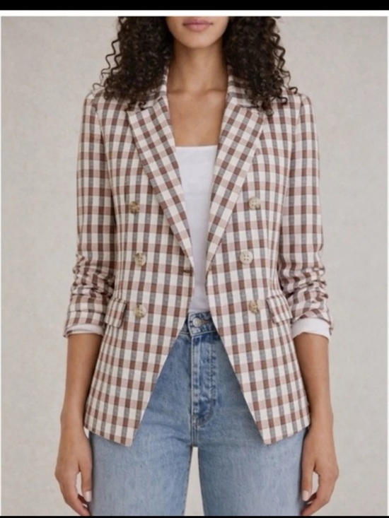 Joie Jackets & Blazers - Joie Blazer Spice Plaid Double Breasted Cotton Blend Jacket Size Medium